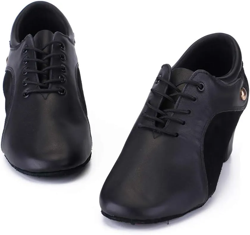 HROYL Men's Standard Latin/Jazz Dance Shoes Leather lace-up Ballroom W-701
