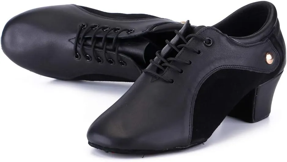 HROYL Men's Standard Latin/Jazz Dance Shoes Leather lace-up Ballroom W-701