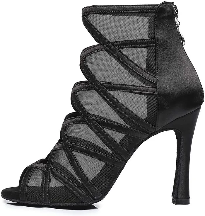 HROYL Open Toe Dancing Boots Women Latin Ballroom Dance Shoes for Performence Practice Wedding Ballroom Party,Model-445