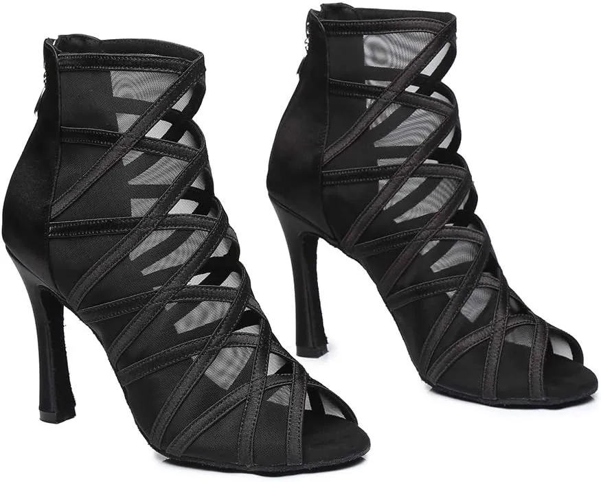 HROYL Open Toe Dancing Boots Women Latin Ballroom Dance Shoes for Performence Practice Wedding Ballroom Party,Model-445