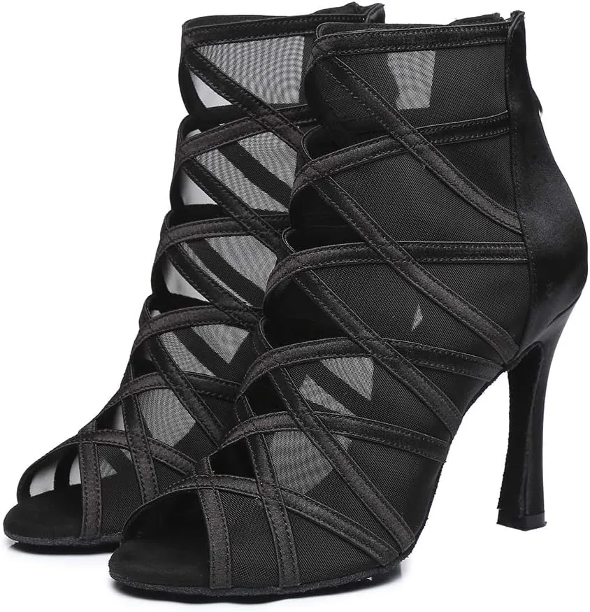 HROYL Open Toe Dancing Boots Women Latin Ballroom Dance Shoes for Performence Practice Wedding Ballroom Party,Model-445
