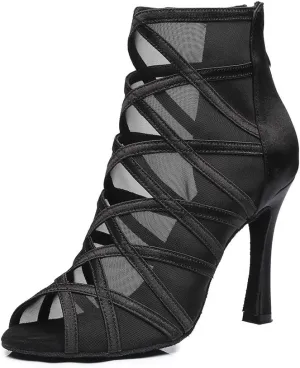 HROYL Open Toe Dancing Boots Women Latin Ballroom Dance Shoes for Performence Practice Wedding Ballroom Party,Model-445