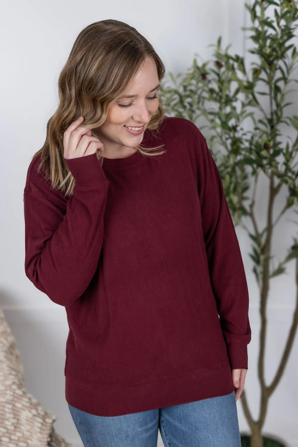 IN PRODUCTION Corrine Ribbed Pullover Top - Burgundy