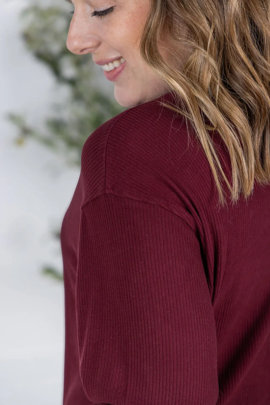 IN PRODUCTION Corrine Ribbed Pullover Top - Burgundy