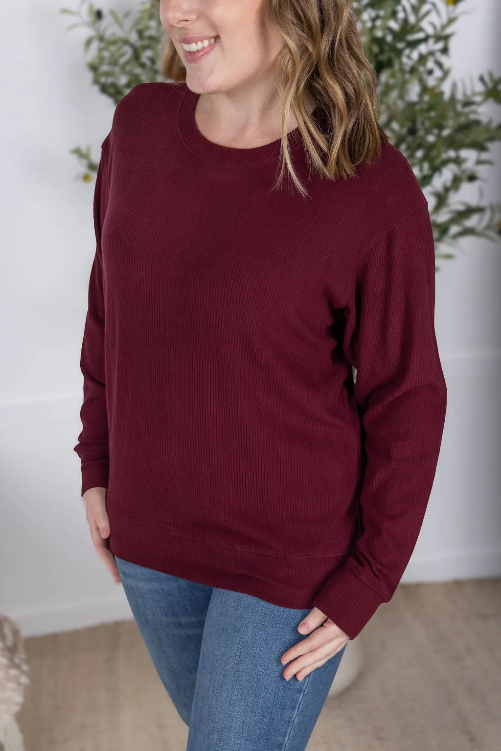 IN PRODUCTION Corrine Ribbed Pullover Top - Burgundy