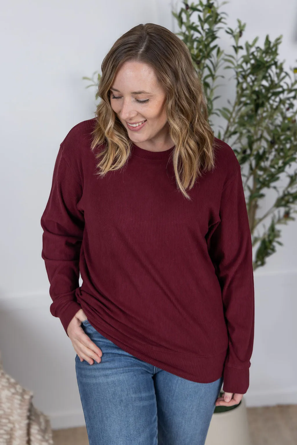 IN PRODUCTION Corrine Ribbed Pullover Top - Burgundy