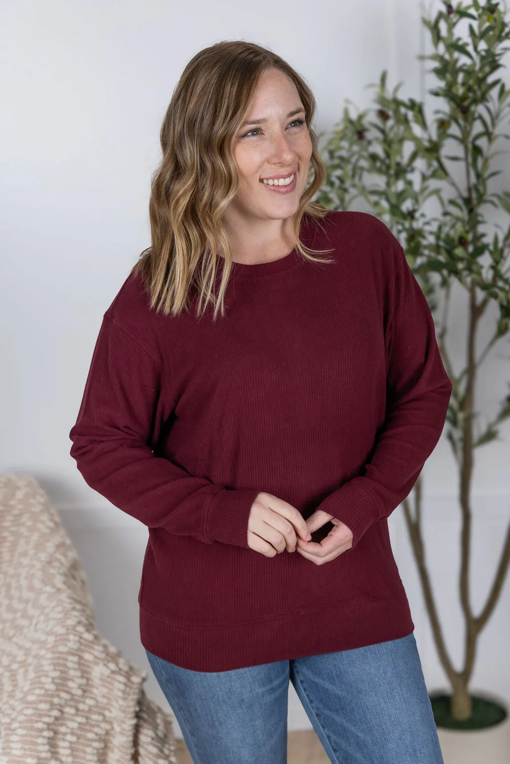 IN PRODUCTION Corrine Ribbed Pullover Top - Burgundy