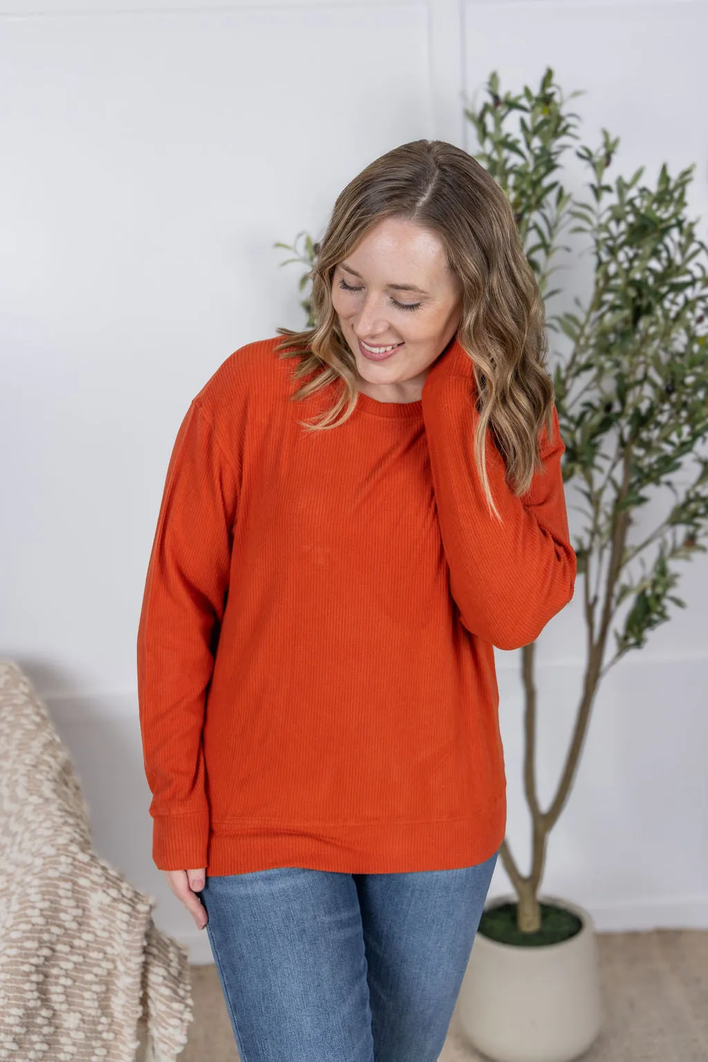 IN PRODUCTION  Corrine Ribbed Pullover Top - Pumpki