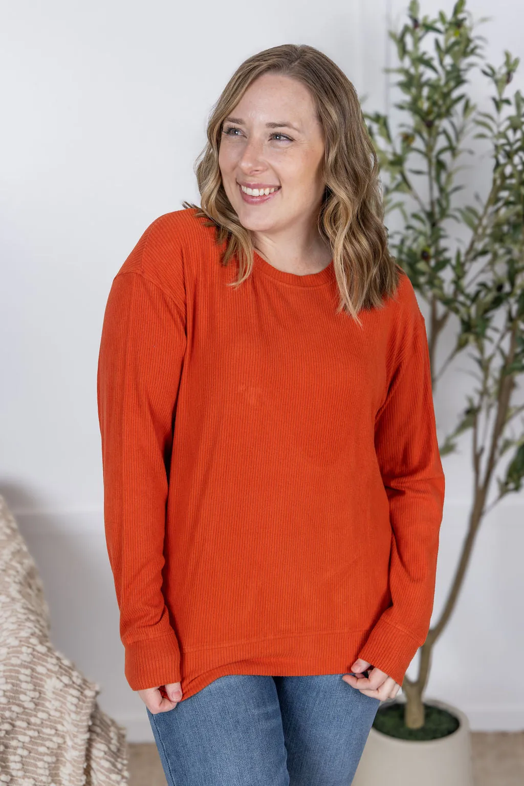 IN PRODUCTION  Corrine Ribbed Pullover Top - Pumpki
