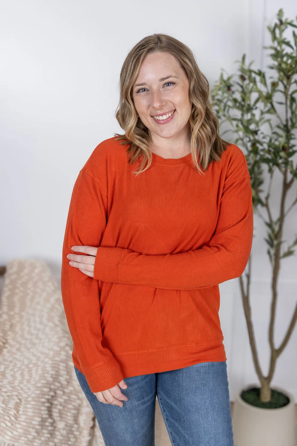 IN PRODUCTION  Corrine Ribbed Pullover Top - Pumpki