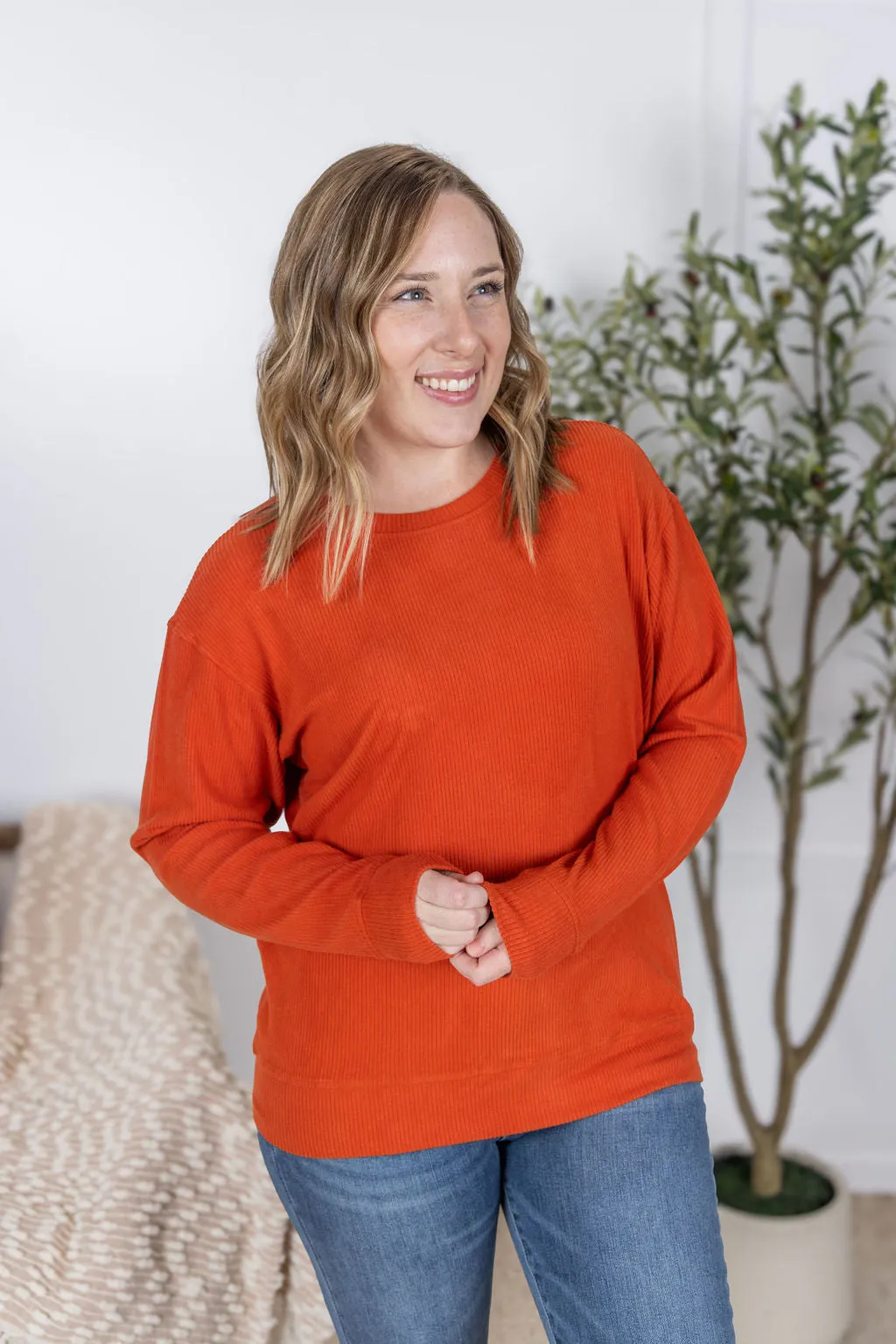 IN PRODUCTION  Corrine Ribbed Pullover Top - Pumpki
