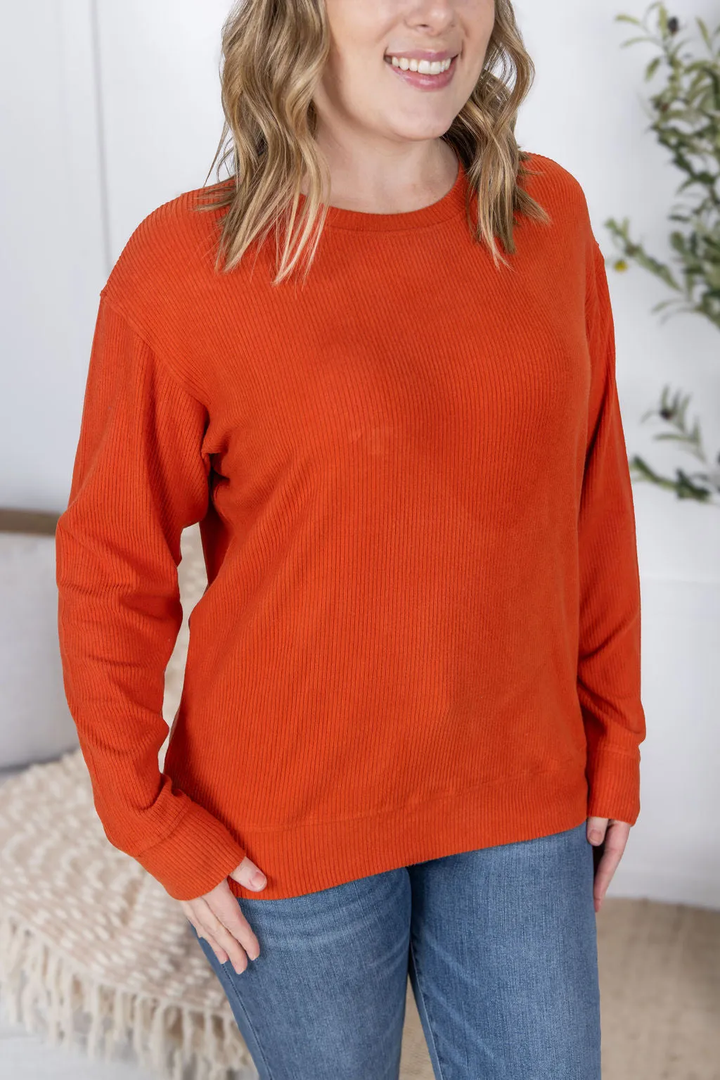 IN PRODUCTION  Corrine Ribbed Pullover Top - Pumpki