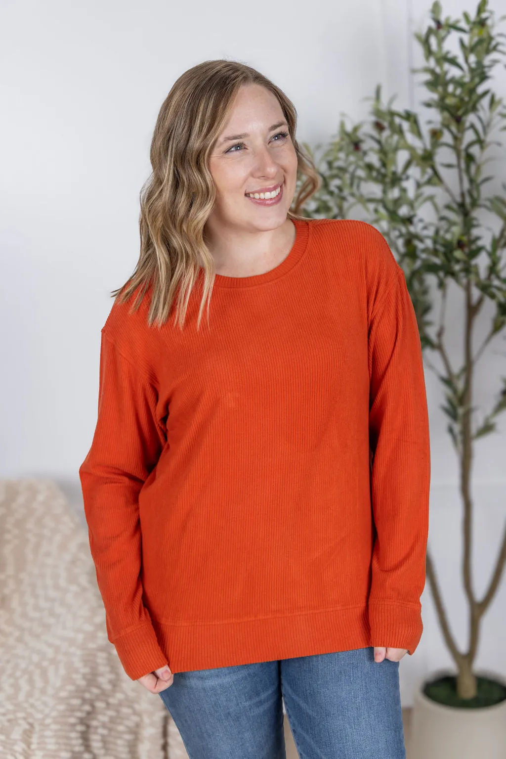 IN PRODUCTION  Corrine Ribbed Pullover Top - Pumpki