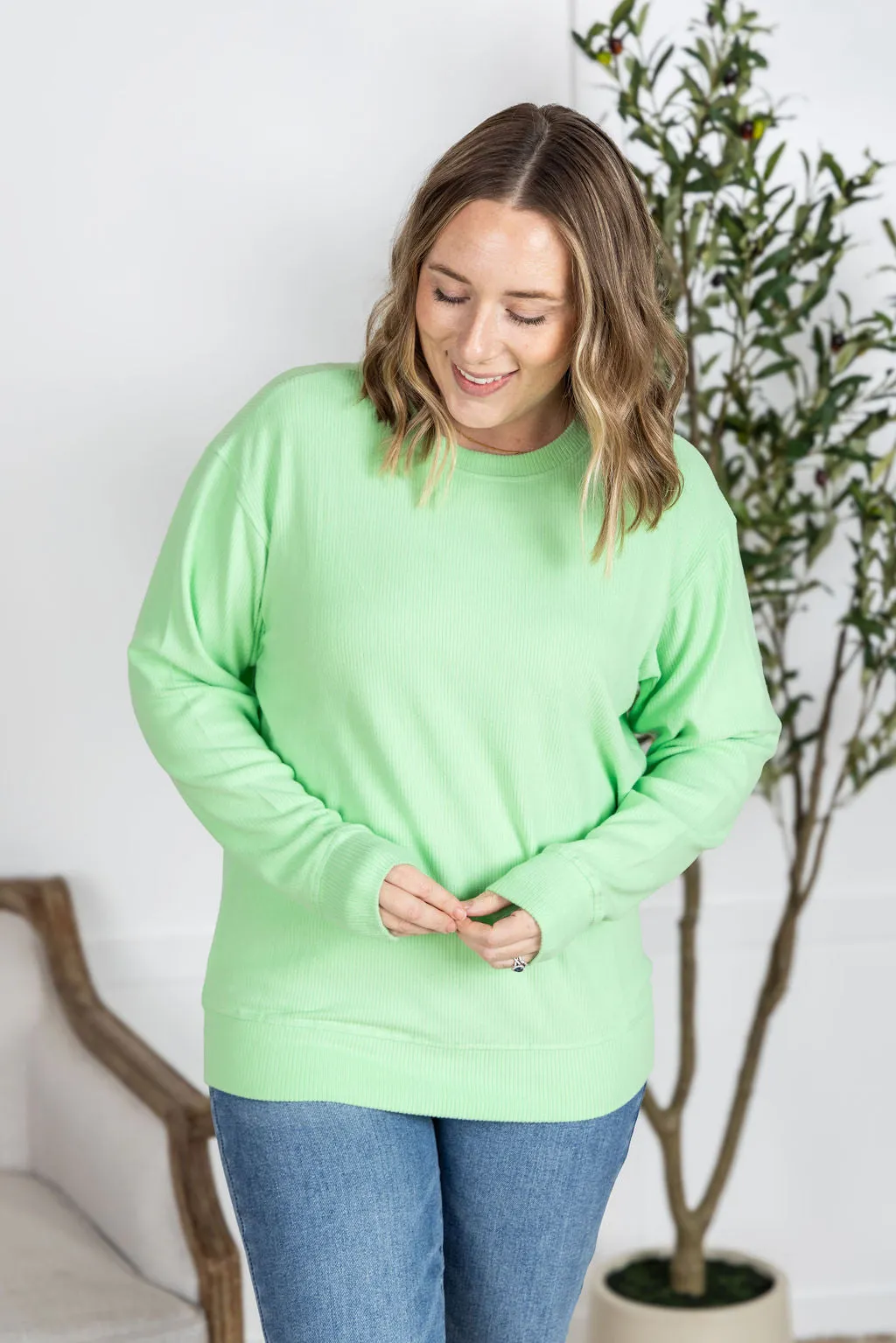 IN STOCK Corrine Ribbed Pullover Top - Lime FINAL SALE