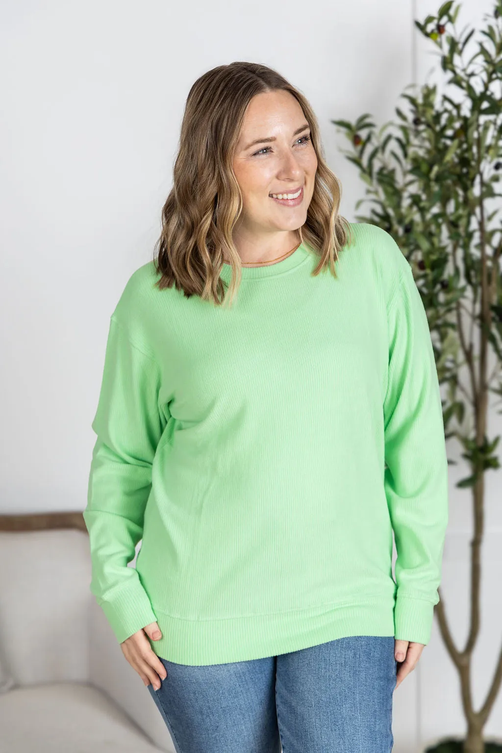IN STOCK Corrine Ribbed Pullover Top - Lime FINAL SALE