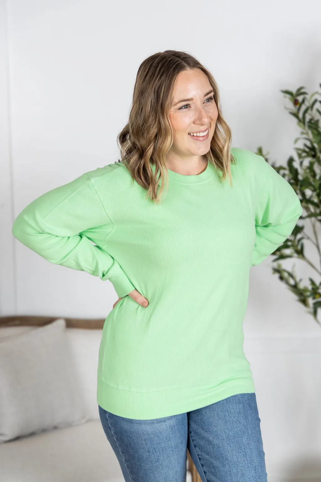 IN STOCK Corrine Ribbed Pullover Top - Lime FINAL SALE
