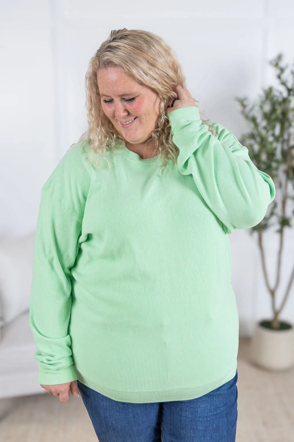 IN STOCK Corrine Ribbed Pullover Top - Lime FINAL SALE