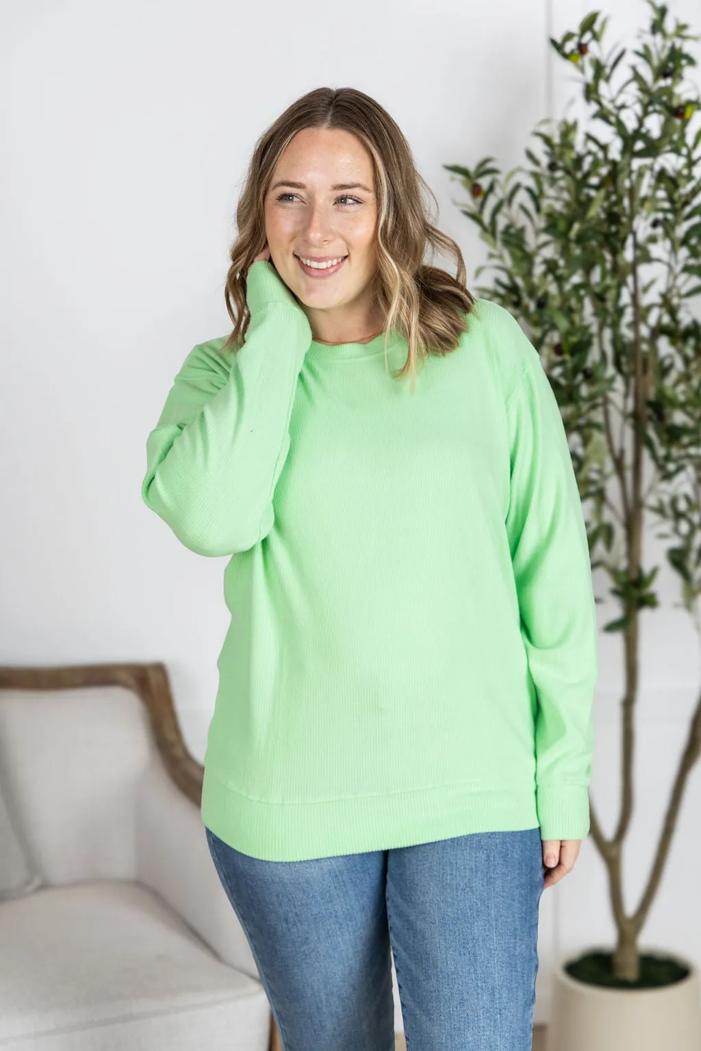 IN STOCK Corrine Ribbed Pullover Top - Lime FINAL SALE