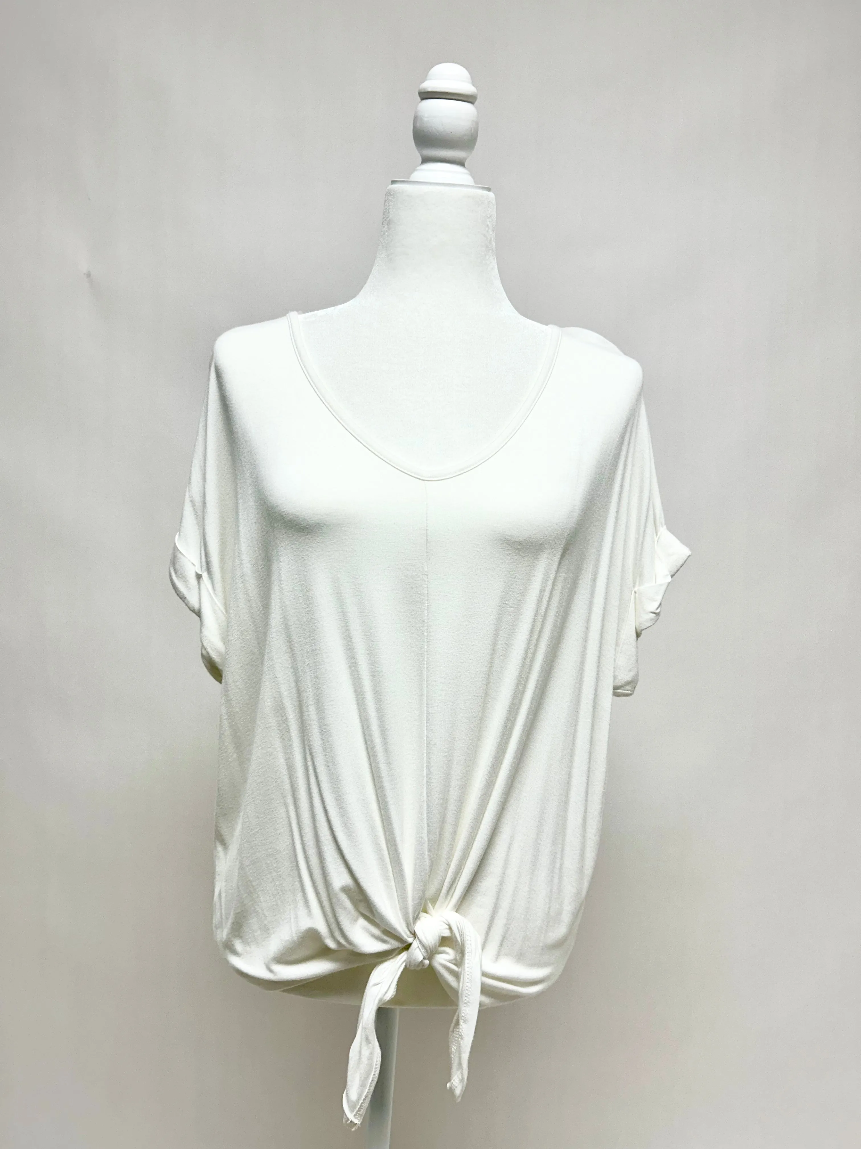 Ivory Dolman Tie Front Top