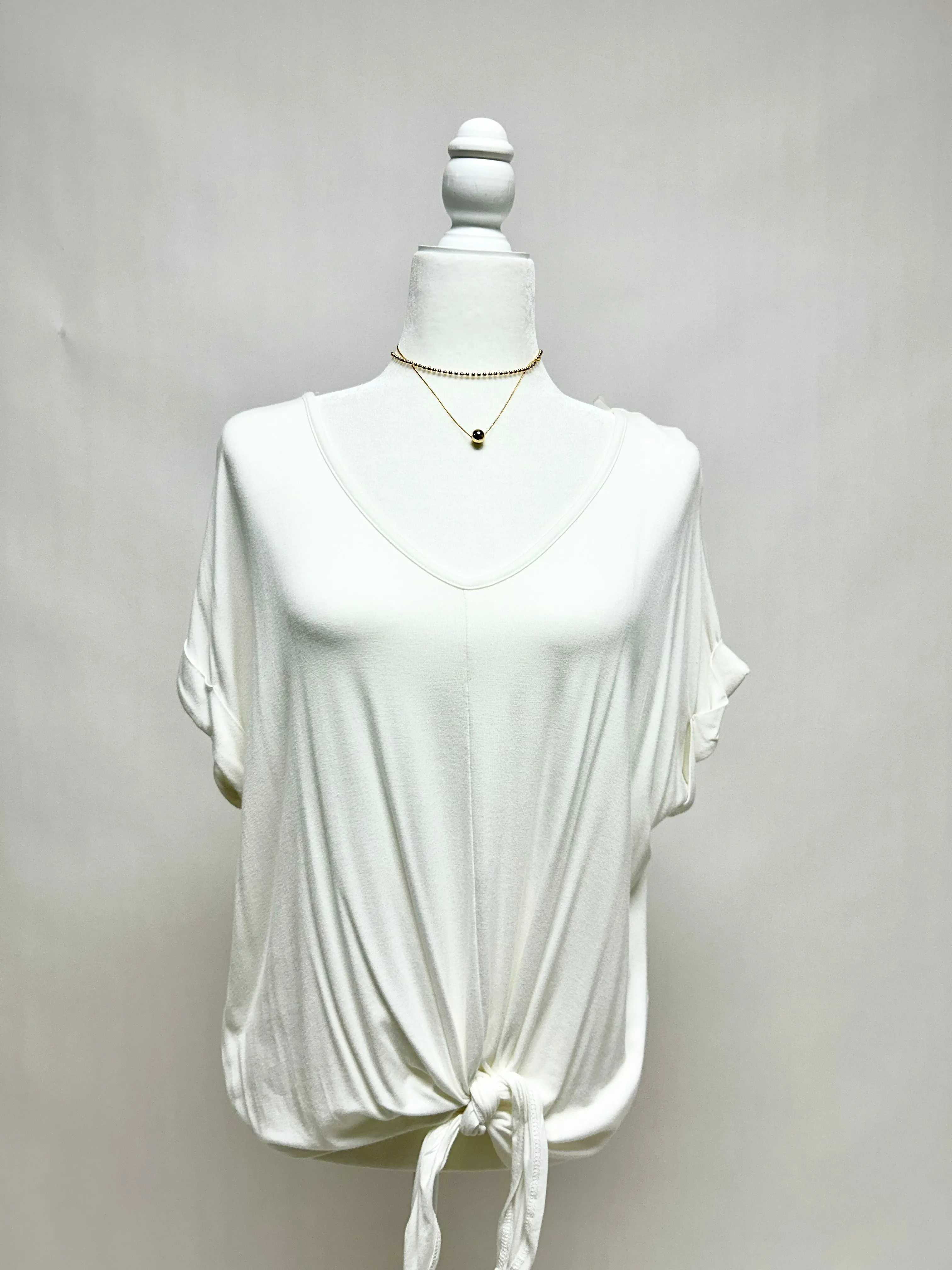 Ivory Dolman Tie Front Top