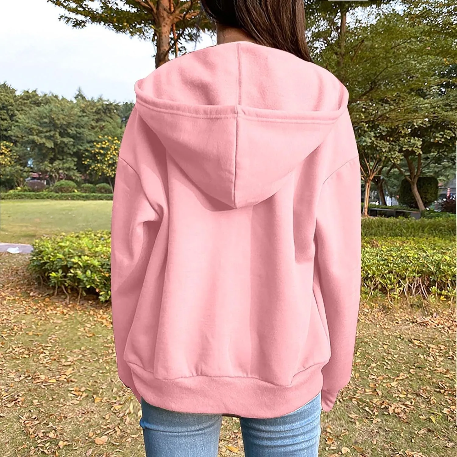 JiXiang Womens Lightweight Hoodies Full Zip Up Oversized Sweatshirts with Pockets Long Sleeve Thin Casual Zip Up Jackets