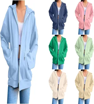 JiXiang Womens Lightweight Hoodies Full Zip Up Oversized Sweatshirts with Pockets Long Sleeve Thin Casual Zip Up Jackets