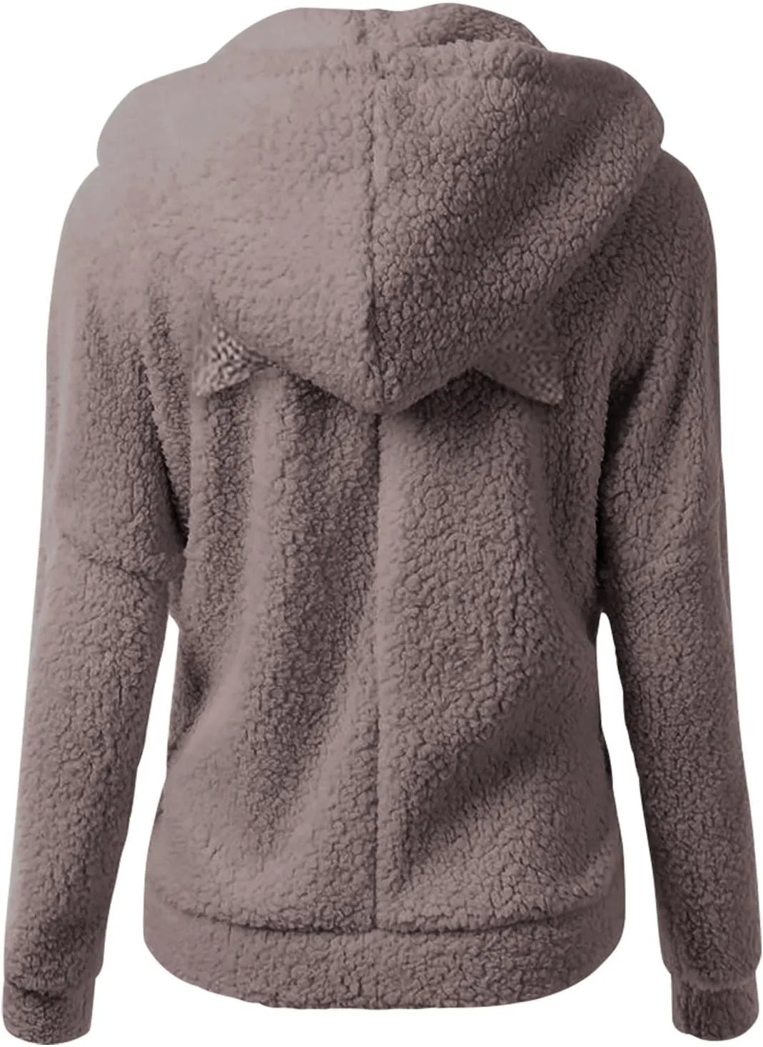 jsaierl Women Fluffy Bear Ears Cute Hooded Jacket Zip Up Hoodie Winter Double Fuzzy Warm Sweatshirt Comfy Outwear Coat