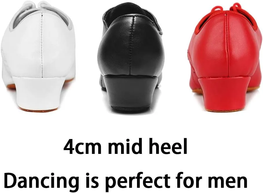 JUODVMP Lace-up Professional Latin Dance Shoes Ballroom Modern Jazz Tango Waltz Salsa Leather Shoes for Men Low Heel,Model WLL518-2