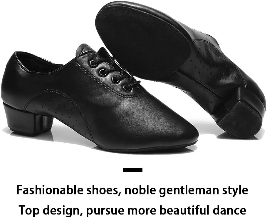 JUODVMP Lace-up Professional Latin Dance Shoes Ballroom Modern Jazz Tango Waltz Salsa Leather Shoes for Men Low Heel,Model WLL518-2
