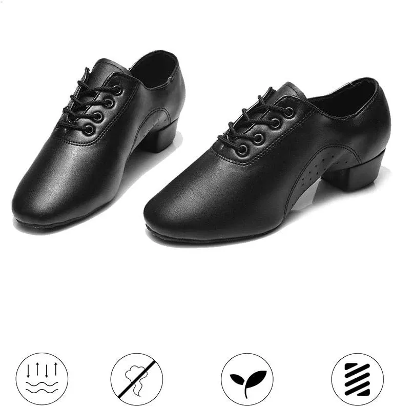 JUODVMP Lace-up Professional Latin Dance Shoes Ballroom Modern Jazz Tango Waltz Salsa Leather Shoes for Men Low Heel,Model WLL518-2