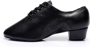 JUODVMP Lace-up Professional Latin Dance Shoes Ballroom Modern Jazz Tango Waltz Salsa Leather Shoes for Men Low Heel,Model WLL518-2