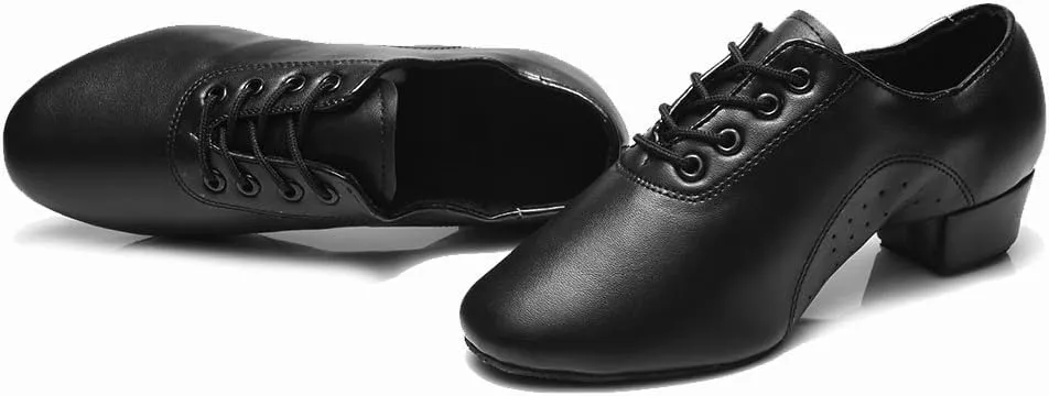JUODVMP Lace-up Professional Latin Dance Shoes Ballroom Modern Jazz Tango Waltz Salsa Leather Shoes for Men Low Heel,Model WLL518-2