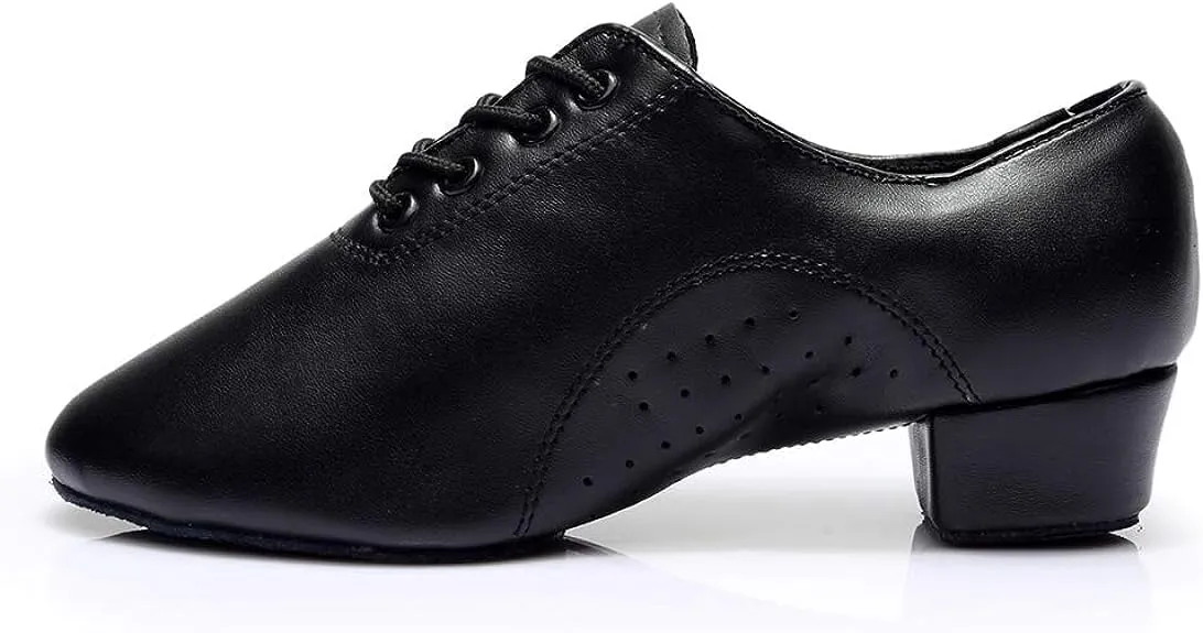 JUODVMP Lace-up Professional Latin Dance Shoes Ballroom Modern Jazz Tango Waltz Salsa Leather Shoes for Men Low Heel,Model WLL518-2