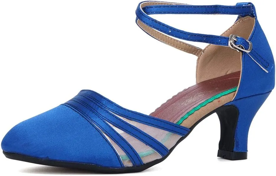JUODVMP Leather & Mesh Closed Toe Ballroom Dance Shoes Crisscross Belt Women Low Heel Modern Character Shoes,DY302