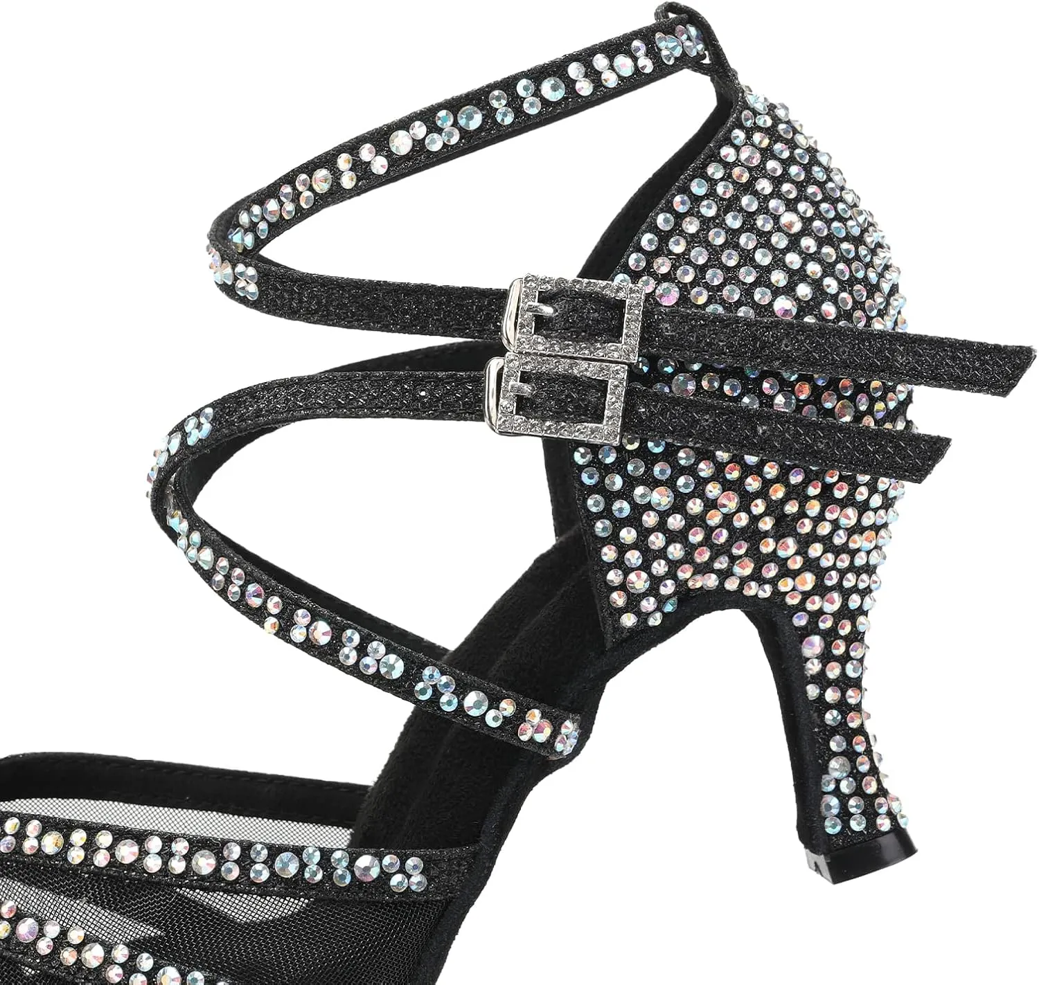 JUODVMP Women Mesh Ballroom Dance Shoes Rhinestone Latin Satin Salsa Performance Dance Shoes Model YCL508