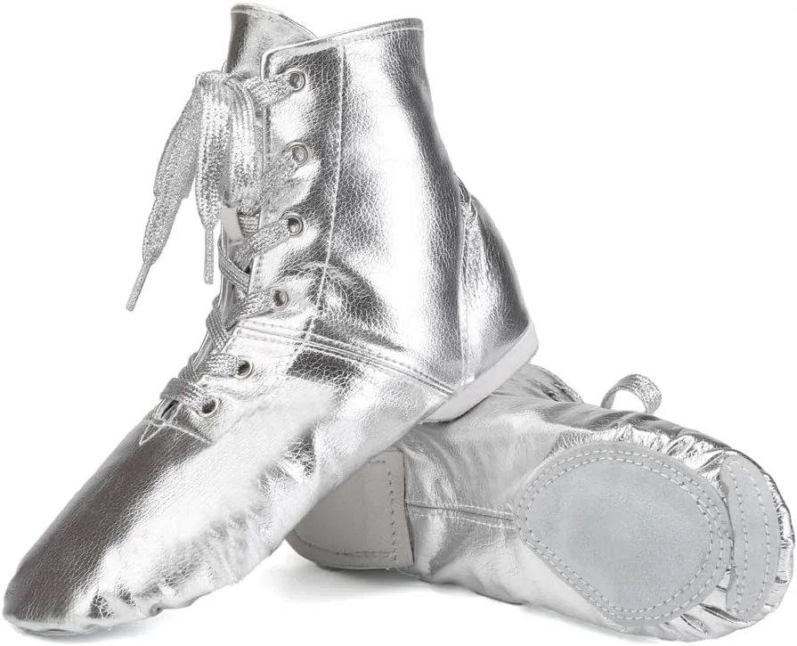 JUODVMP Women's Boot Jazz Shoes Leather Upper and Suede Split Sole Jazz Ballet Yoga Dance Shoes,Model TJGDBPUJS