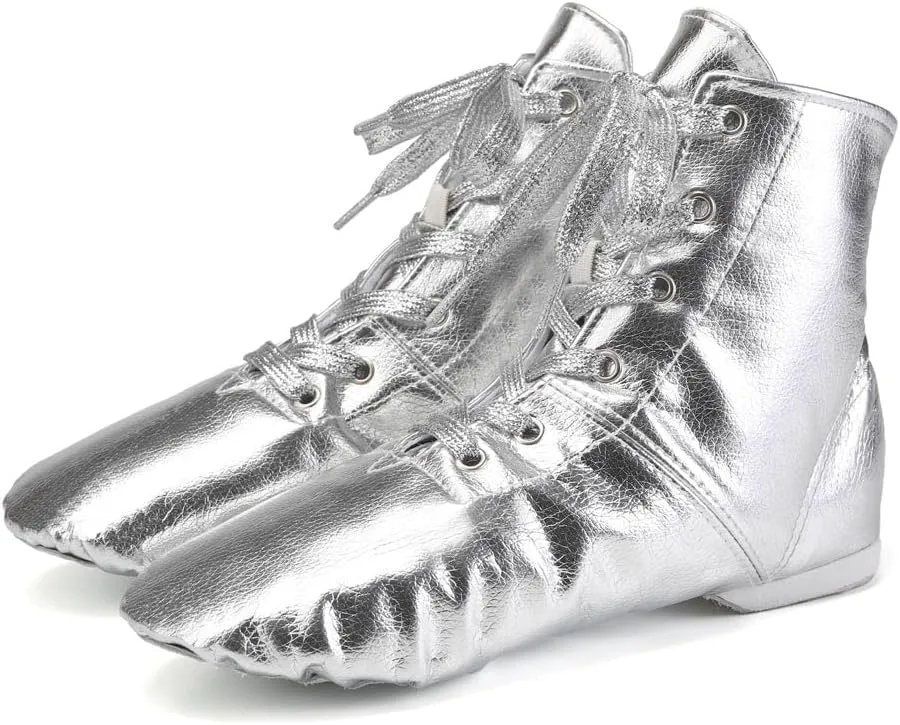 JUODVMP Women's Boot Jazz Shoes Leather Upper and Suede Split Sole Jazz Ballet Yoga Dance Shoes,Model TJGDBPUJS