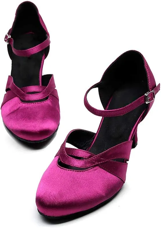 JUODVMP Womens Satin Latin Dance Shoes Professional Practice Salsa Ballroom Modern Character Social Dance Shoes,Model VS-QJW1003