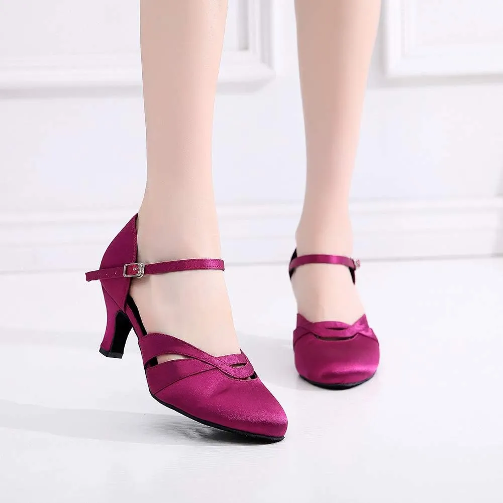 JUODVMP Womens Satin Latin Dance Shoes Professional Practice Salsa Ballroom Modern Character Social Dance Shoes,Model VS-QJW1003