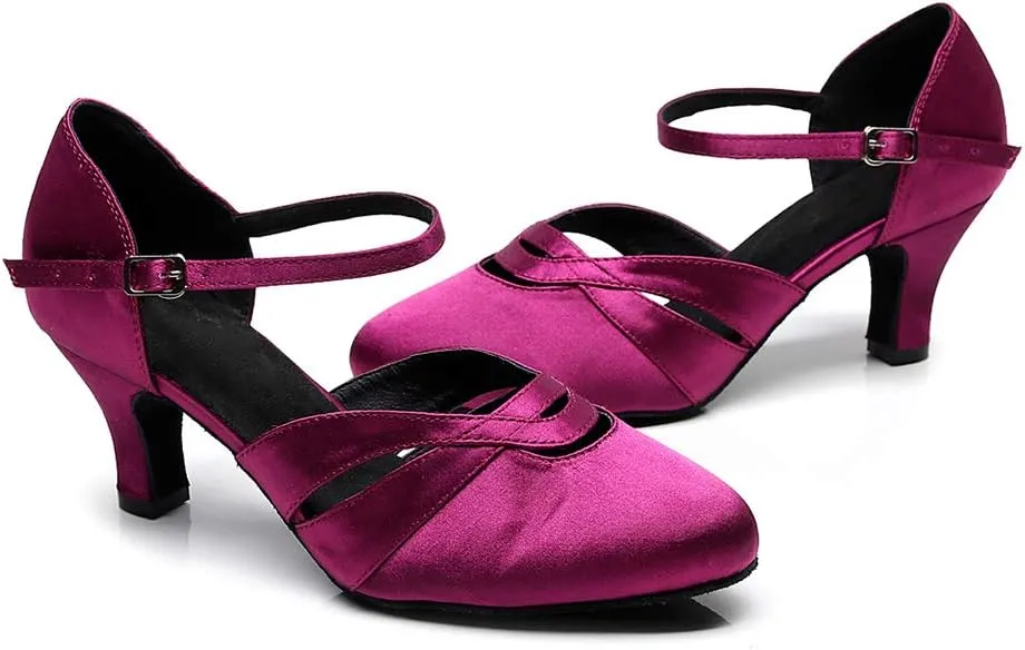 JUODVMP Womens Satin Latin Dance Shoes Professional Practice Salsa Ballroom Modern Character Social Dance Shoes,Model VS-QJW1003