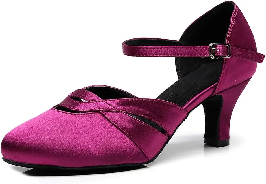 JUODVMP Womens Satin Latin Dance Shoes Professional Practice Salsa Ballroom Modern Character Social Dance Shoes,Model VS-QJW1003