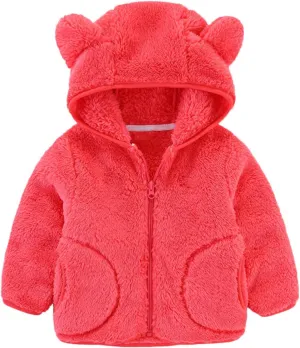 Kids Boys Flannel Bear Ear Hoodie Coats Sweatshirt Girls Winter Fleece Zipper Hooded Coat&jacket Girls Cute Coats