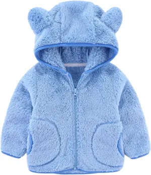 Kids Boys Flannel Bear Ear Hoodie Coats Sweatshirt Girls Winter Fleece Zipper Hooded Coat&jacket Girls Cute Coats
