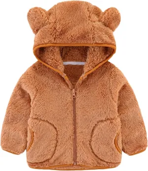 Kids Boys Flannel Bear Ear Hoodie Coats Sweatshirt Girls Winter Fleece Zipper Hooded Coat&jacket Girls Cute Coats