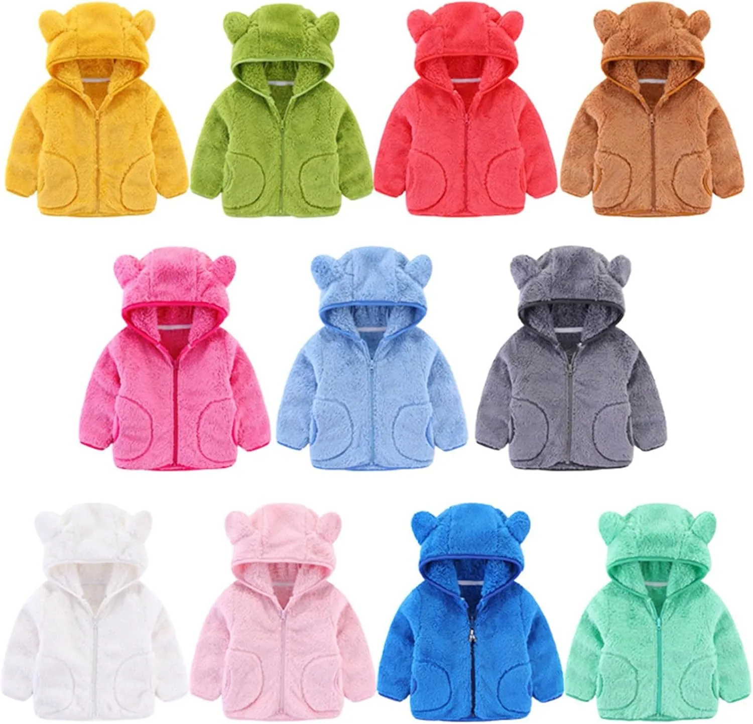 Kids Boys Flannel Bear Ear Hoodie Coats Sweatshirt Girls Winter Fleece Zipper Hooded Coat&jacket Girls Cute Coats
