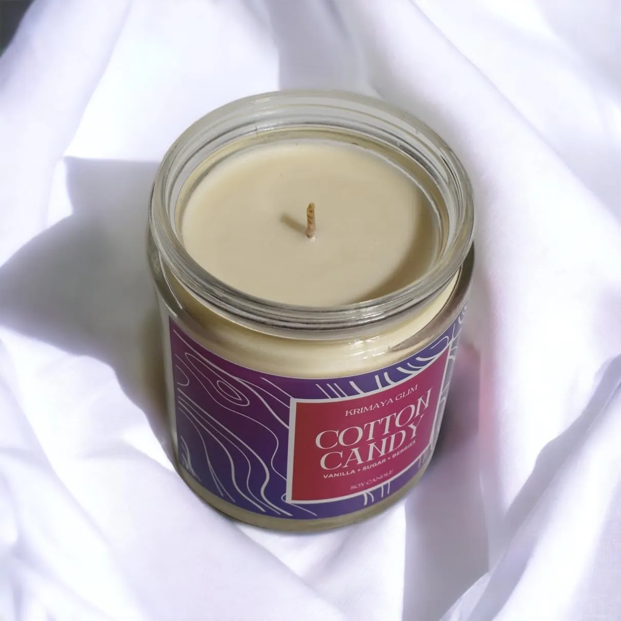 Krimaya Glim - Cotton Candy Candle| Vegan Soy Wax Aromatherapy Candle | Premium Glass Jar | 40-45 Hour Long Burning | Home Decor, Luxury Gift for Decoration, Non - Toxic - Cotton Candy