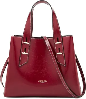 LAORENTOU Cow Leather Designer Handbags for Women, Medium Satchel Purse,Top Handle Bags with Removable Shoulder Strap