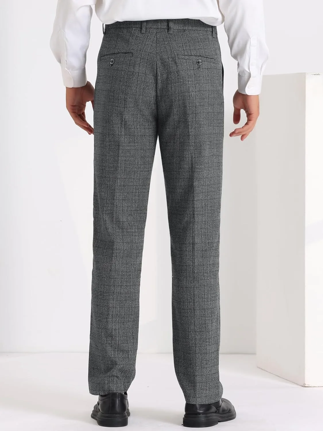 Lars Amadeus Dress Plaid Pants for Men's Slim Fit Tartan Checked Chino Trousers