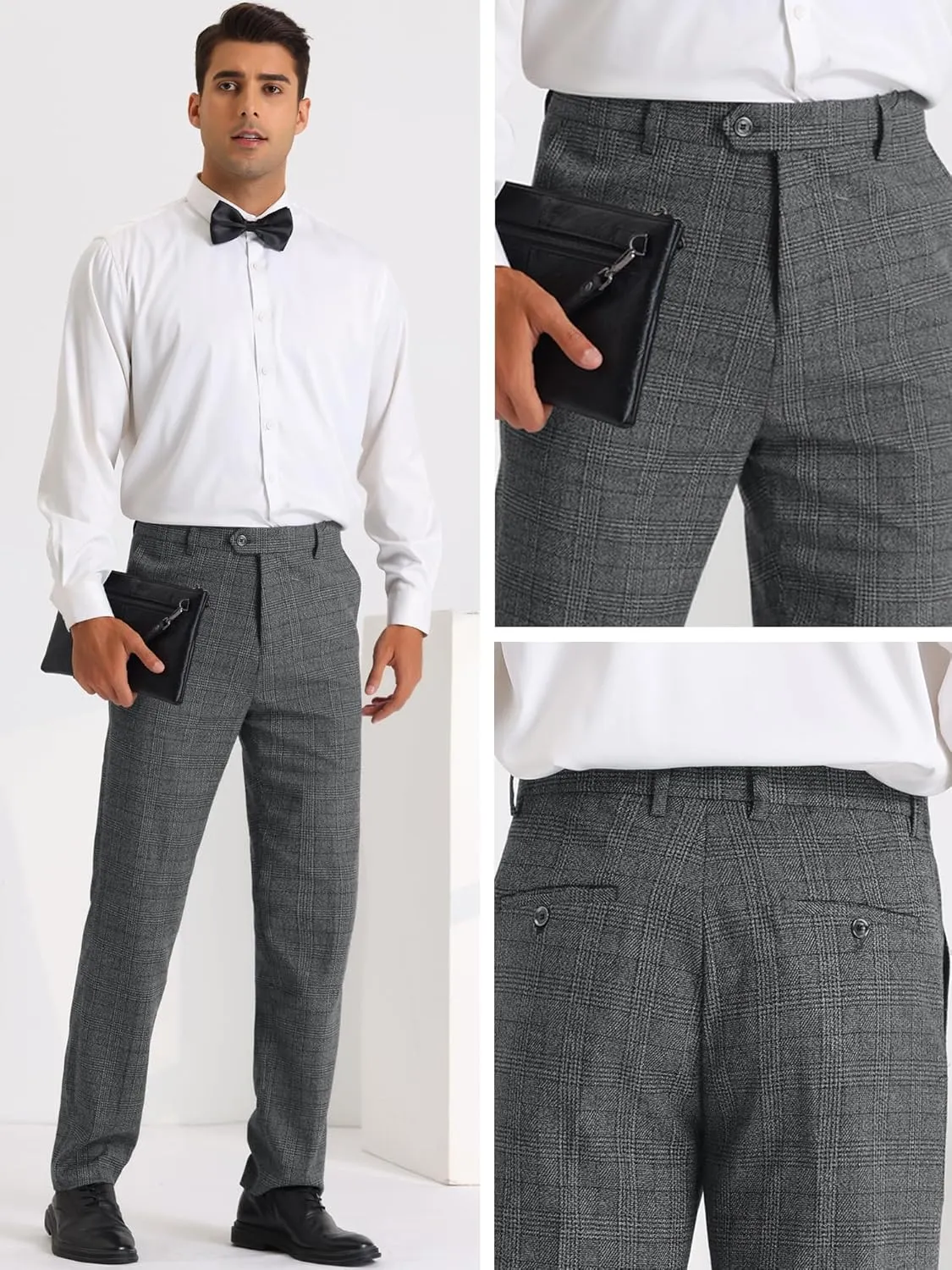 Lars Amadeus Dress Plaid Pants for Men's Slim Fit Tartan Checked Chino Trousers