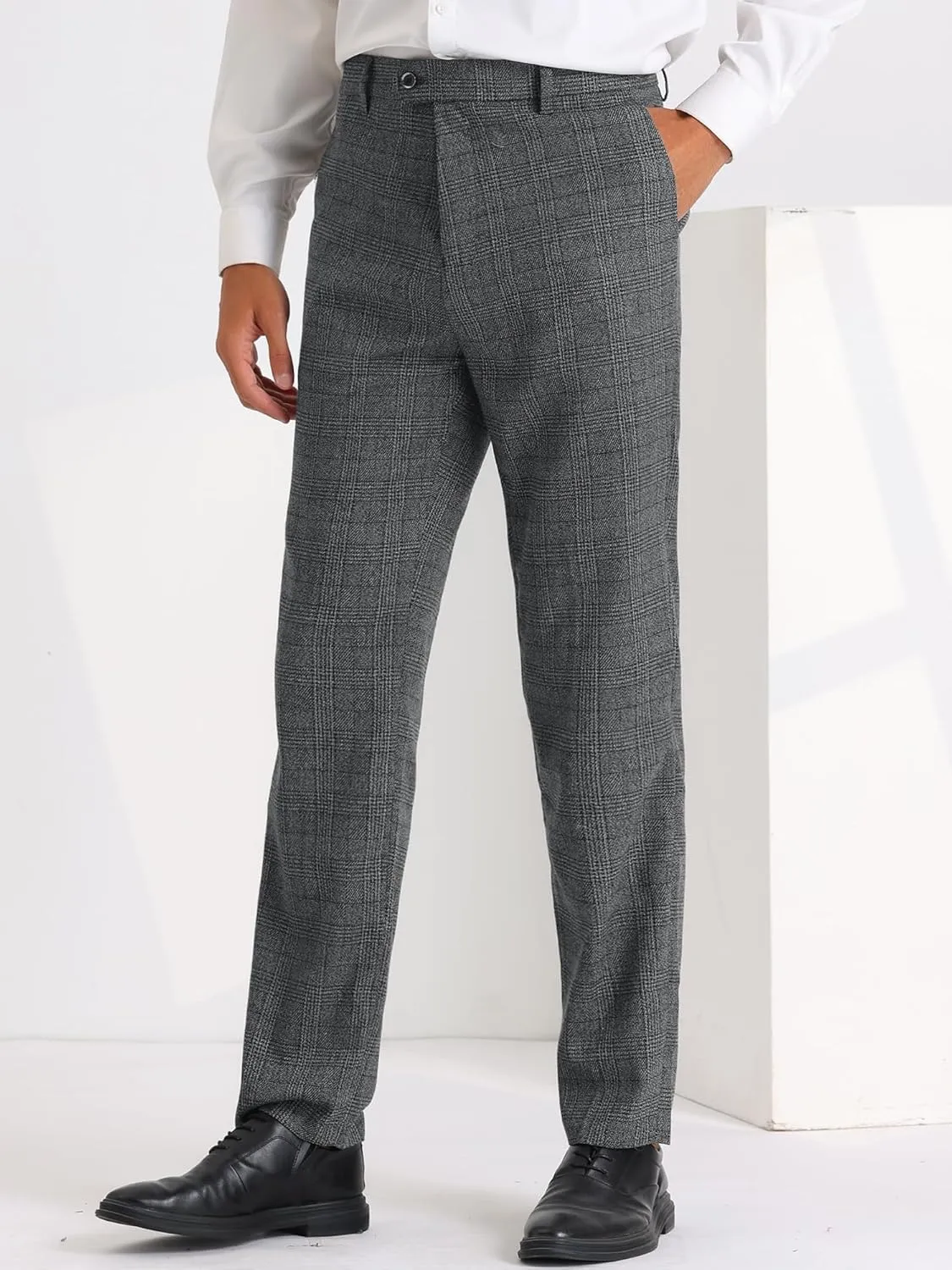 Lars Amadeus Dress Plaid Pants for Men's Slim Fit Tartan Checked Chino Trousers